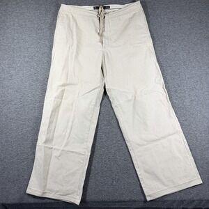 Y2K Express Linen Blend Drawstring Pants Men XL Beige Button Fly Wide Leg Beachy